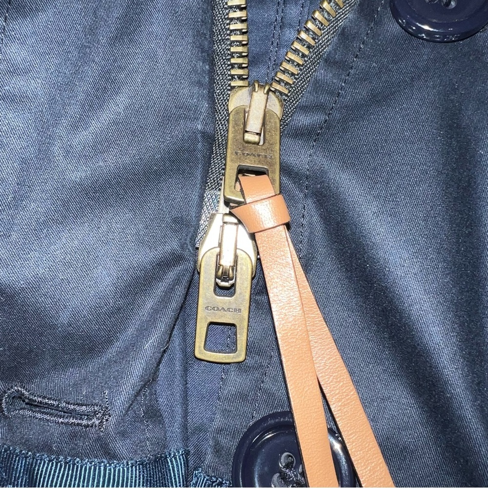 Coach New York Navy Rain Jacket with genuine leather trimming | women’s small - Picture 7 of 10